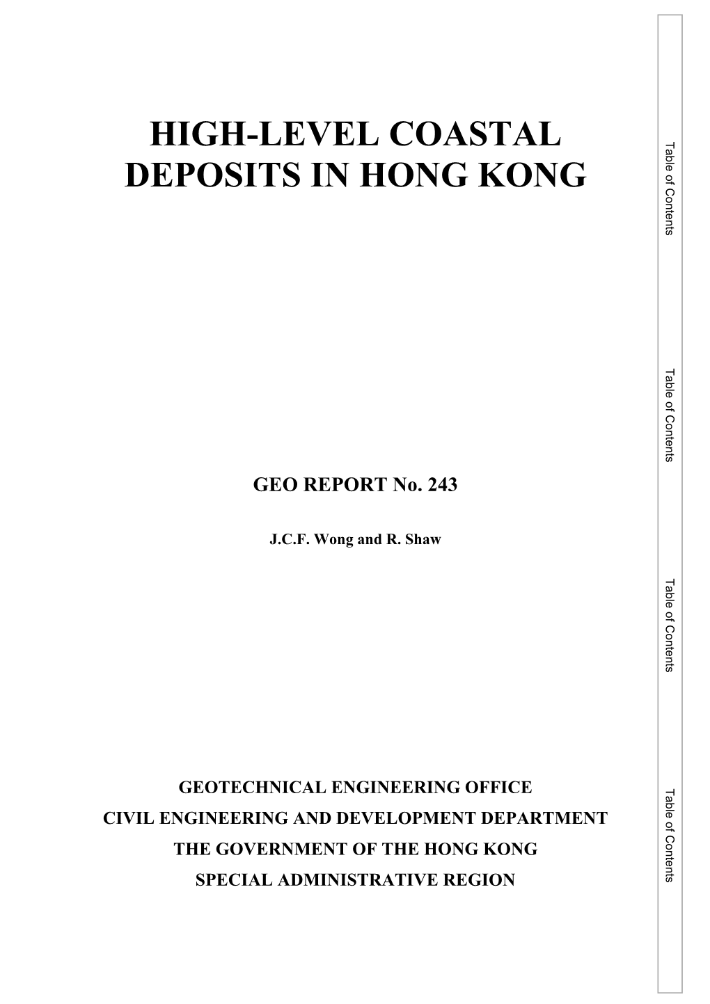 High-Level Coastal Deposits in Hong Kong
