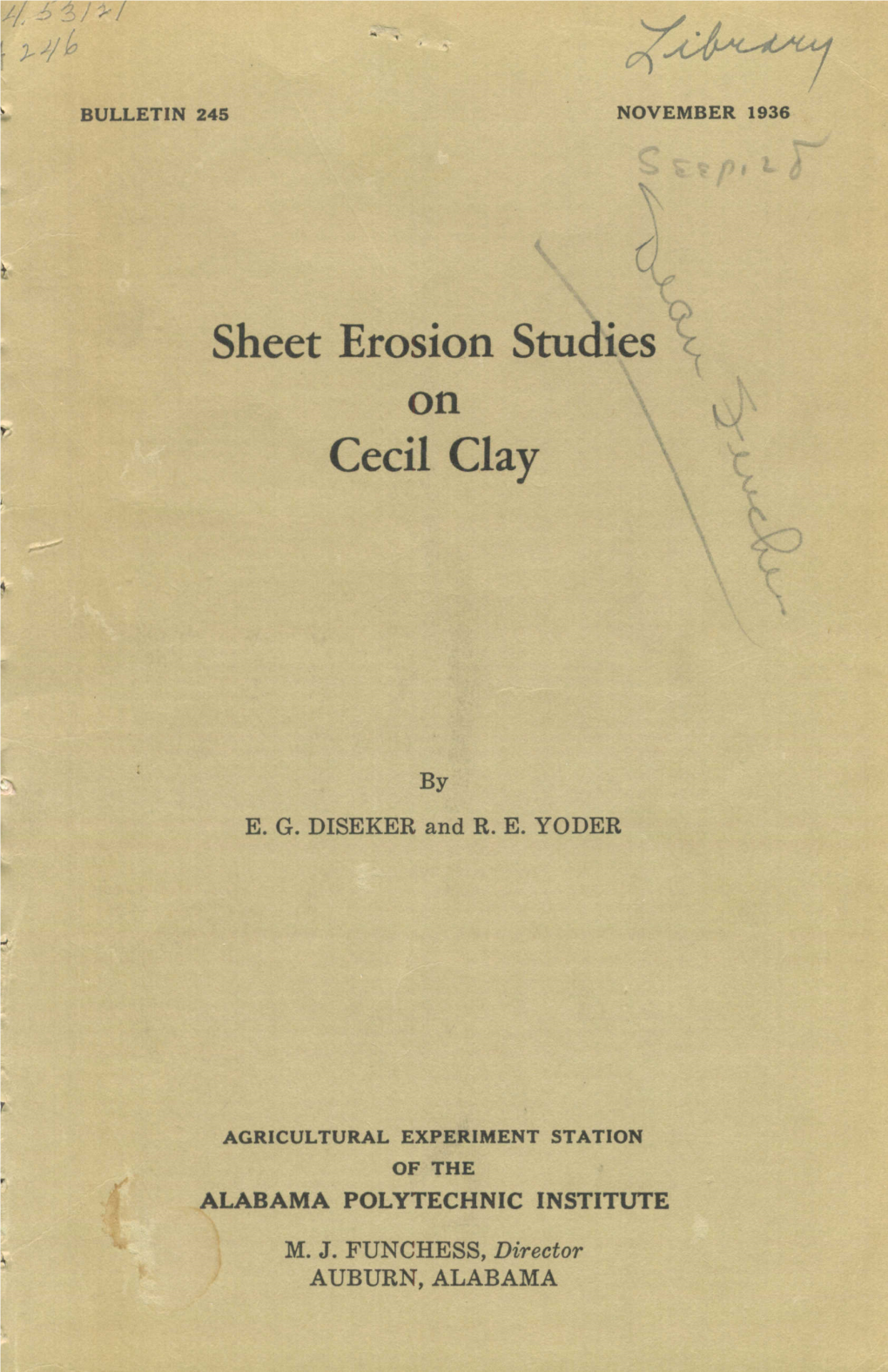 Sheet Erosion Studies on Cecil Clay