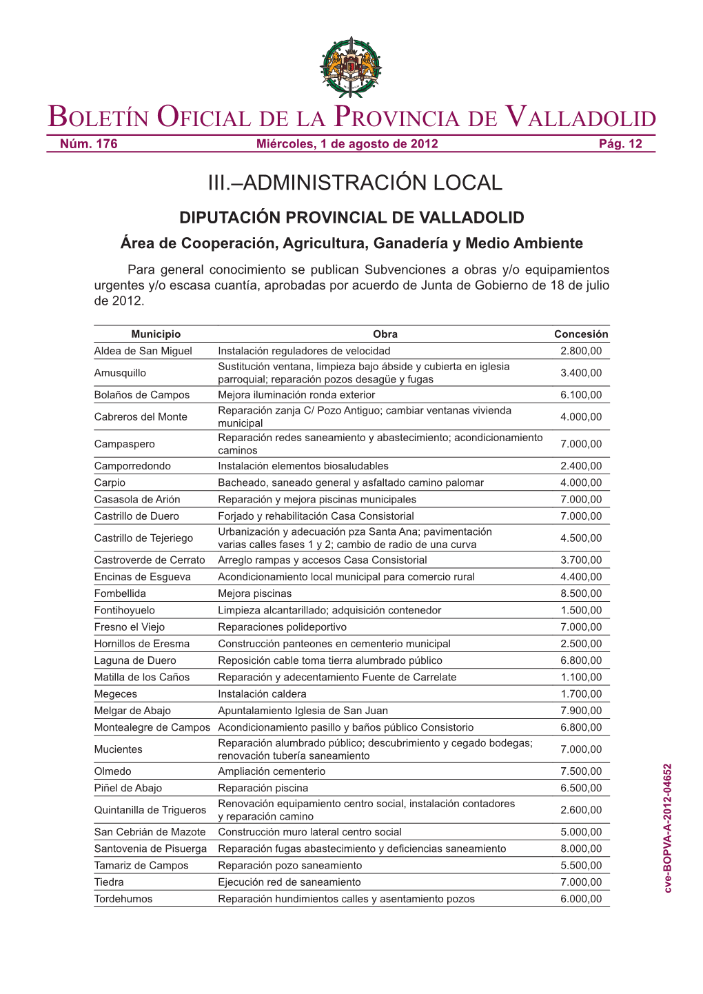 Boletín Oficial De La Provincia De Valladolid Núm