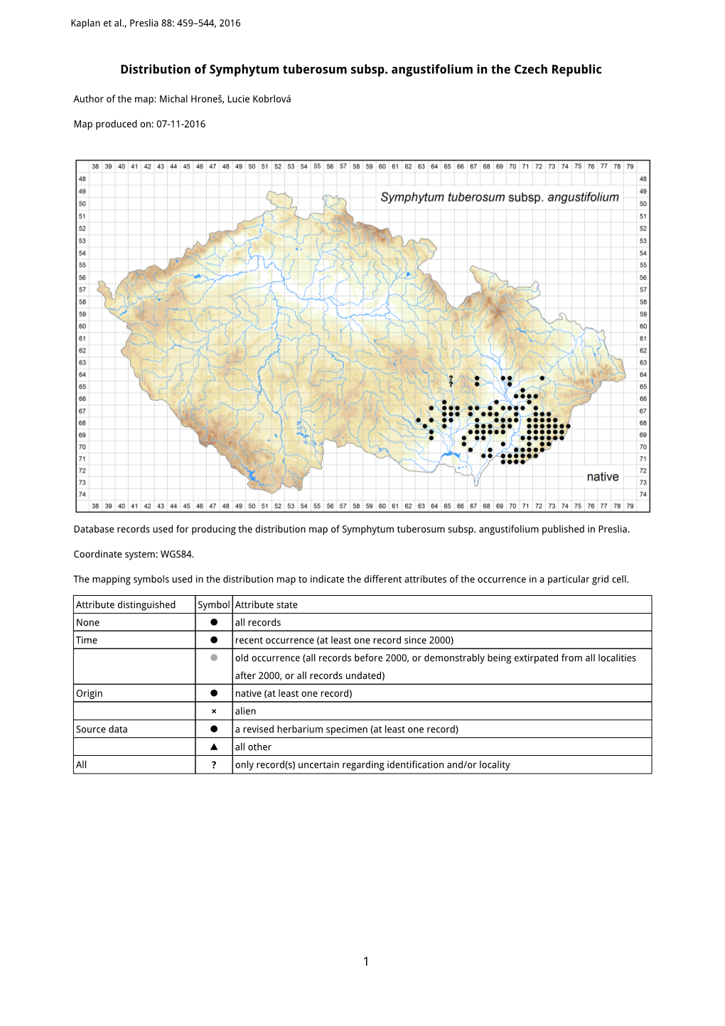 1 Distribution of Symphytum Tuberosum Subsp. Angustifolium In