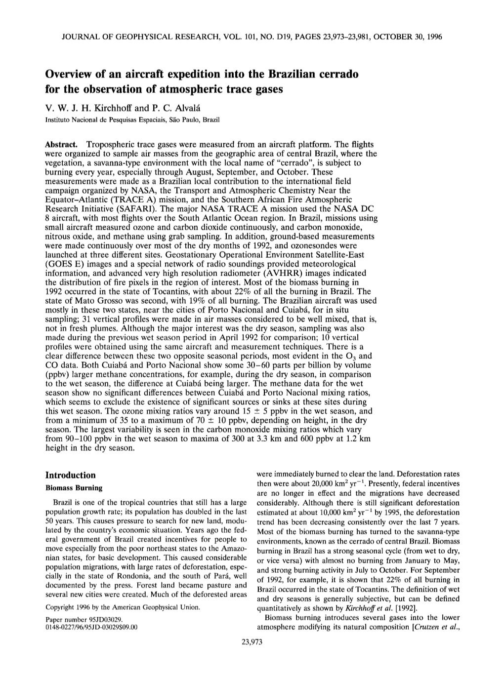 Overview of an Aircraft Expedition Into the Brazilian Cerrado for the Observation of Atmospheric Trace Gases