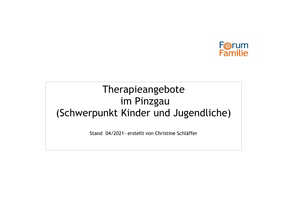 Therapieangebote Im Pinzgau (Schwerpunkt Kinder Und Jugendliche)