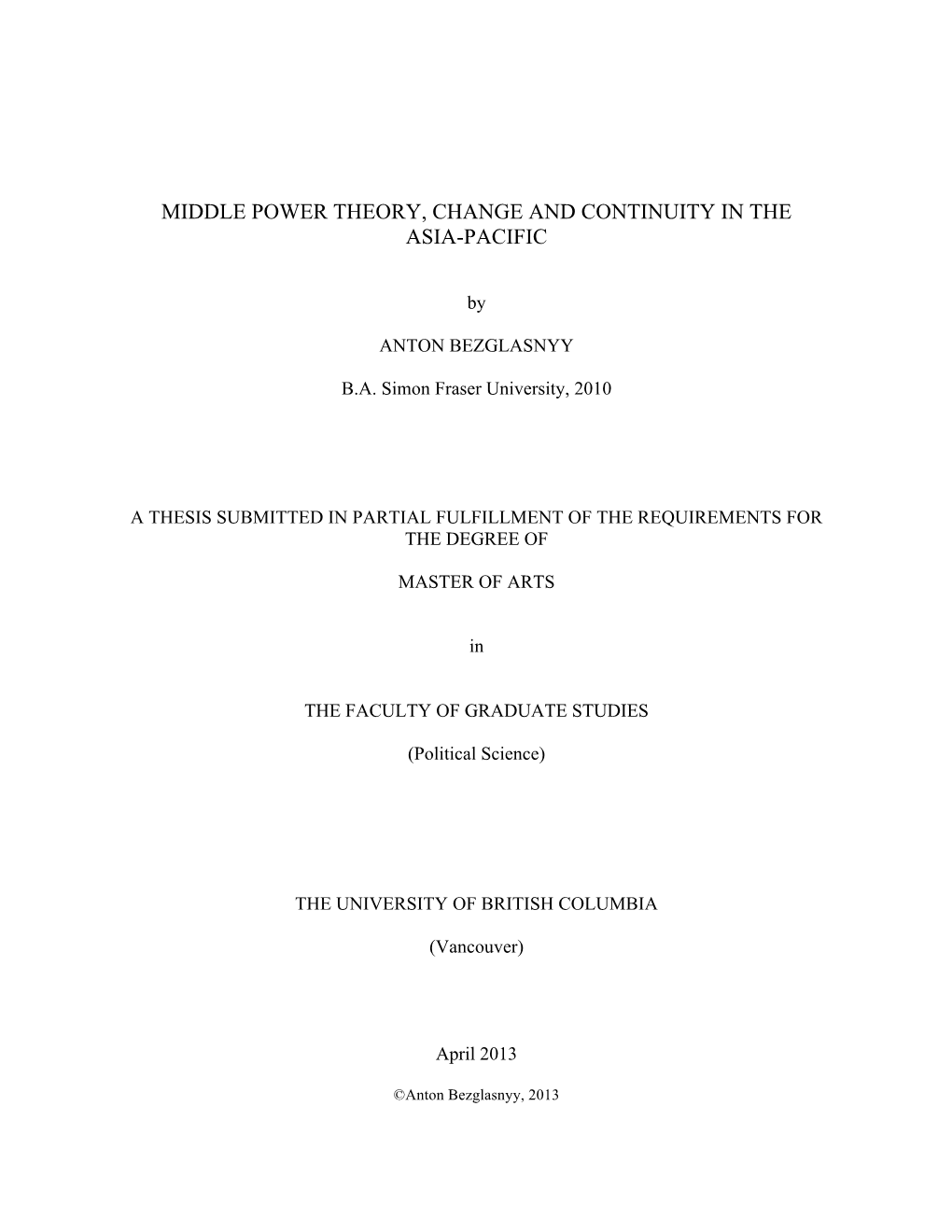 Middle Power Theory, Change and Continuity in the Asia-Pacific