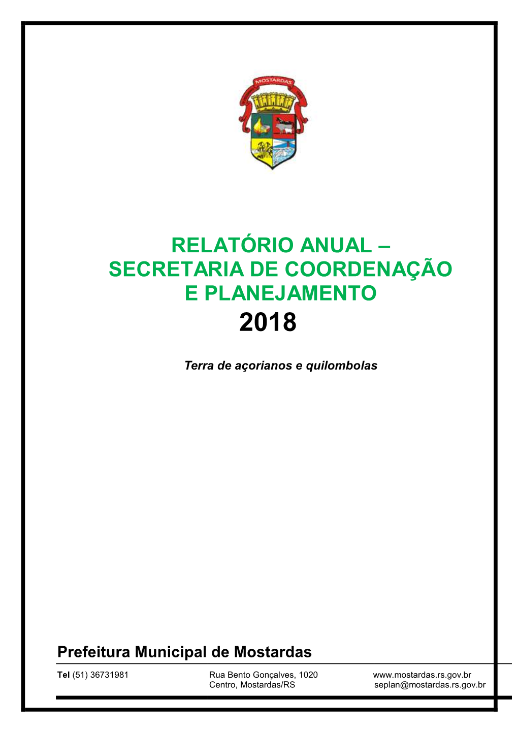 Relatório Anual – Secretaria De Coordenação E Planejamento