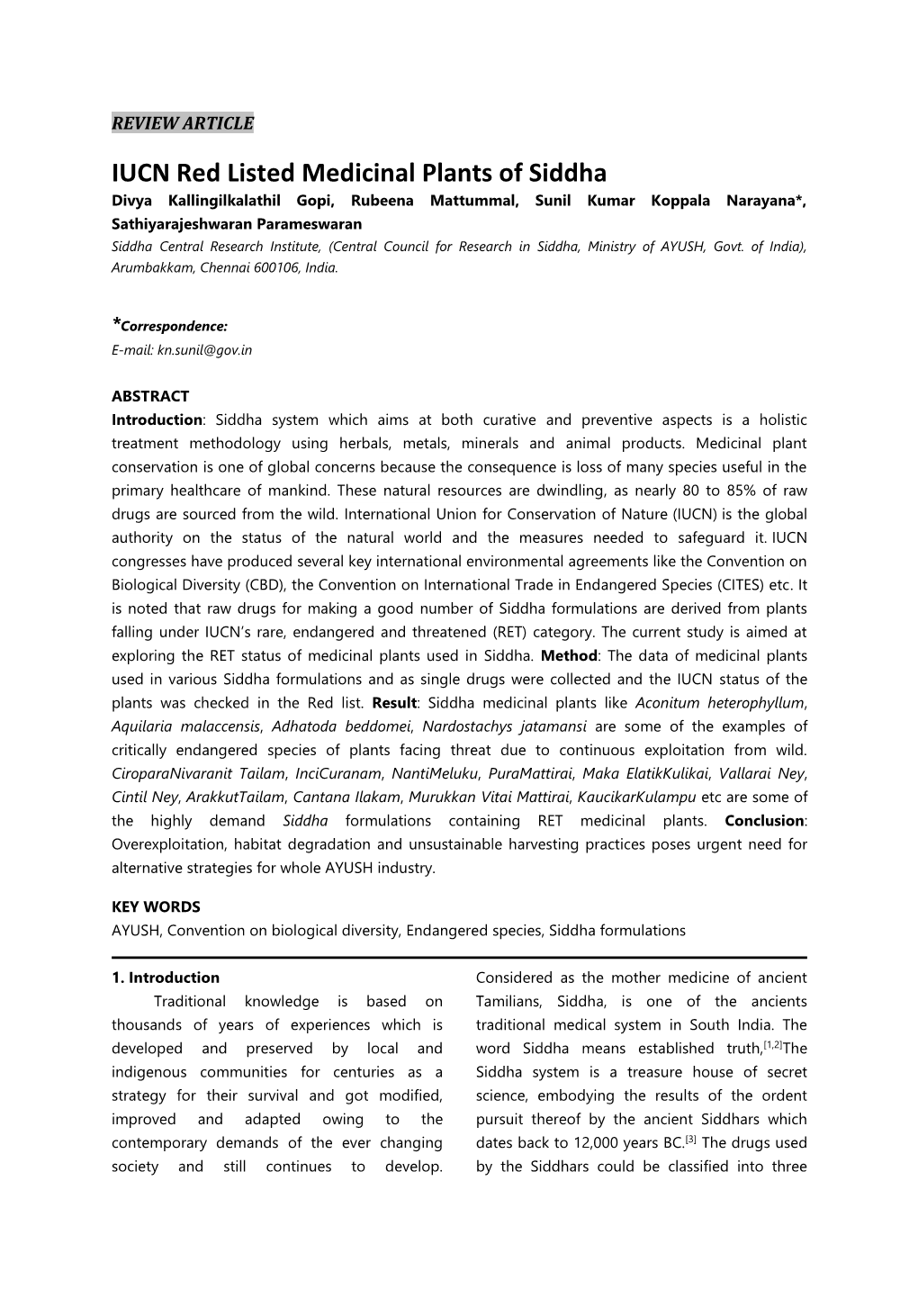 IUCN Red Listed Medicinal Plants of Siddha