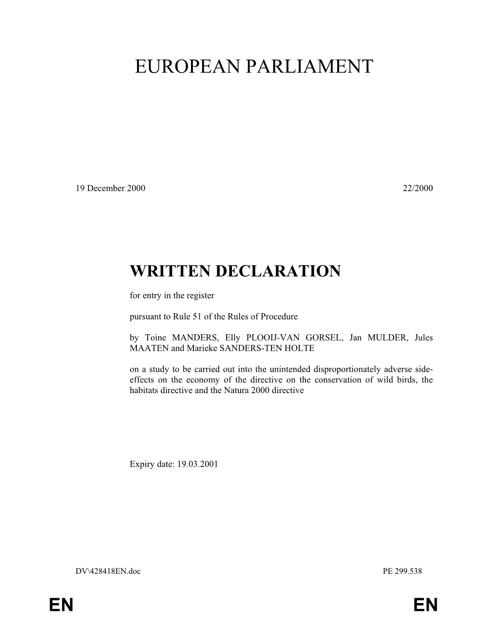 Written Declaration