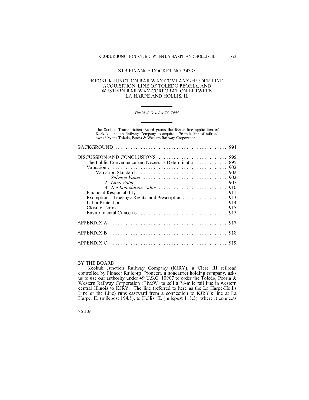 Stb Finance Docket No. 34335 Keokuk Junction Railway