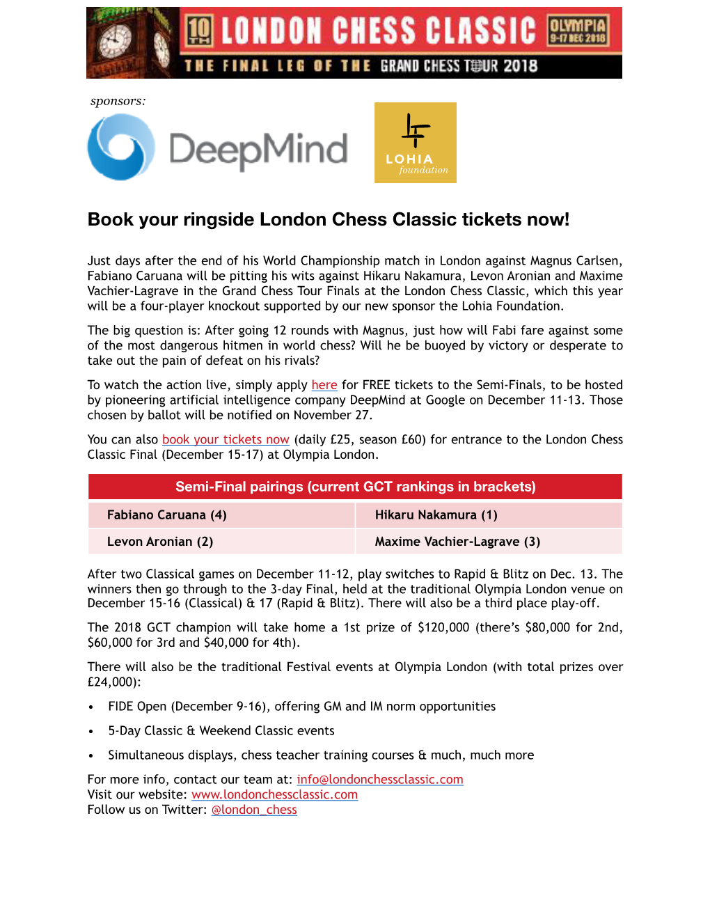 Book Your Ringside London Chess Classic Tickets Now!