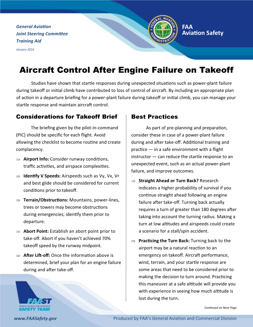 Aircraft Control After Engine Failure on Takeoff