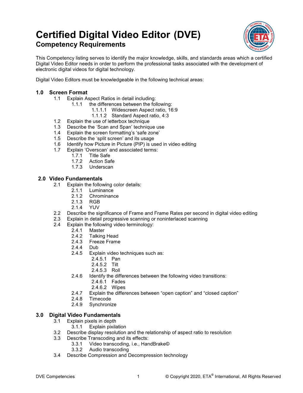 DVE) Competency Requirements