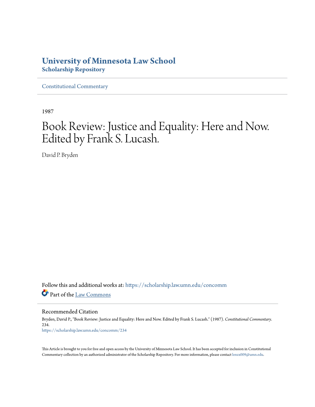 Book Review: Justice and Equality: Here and Now