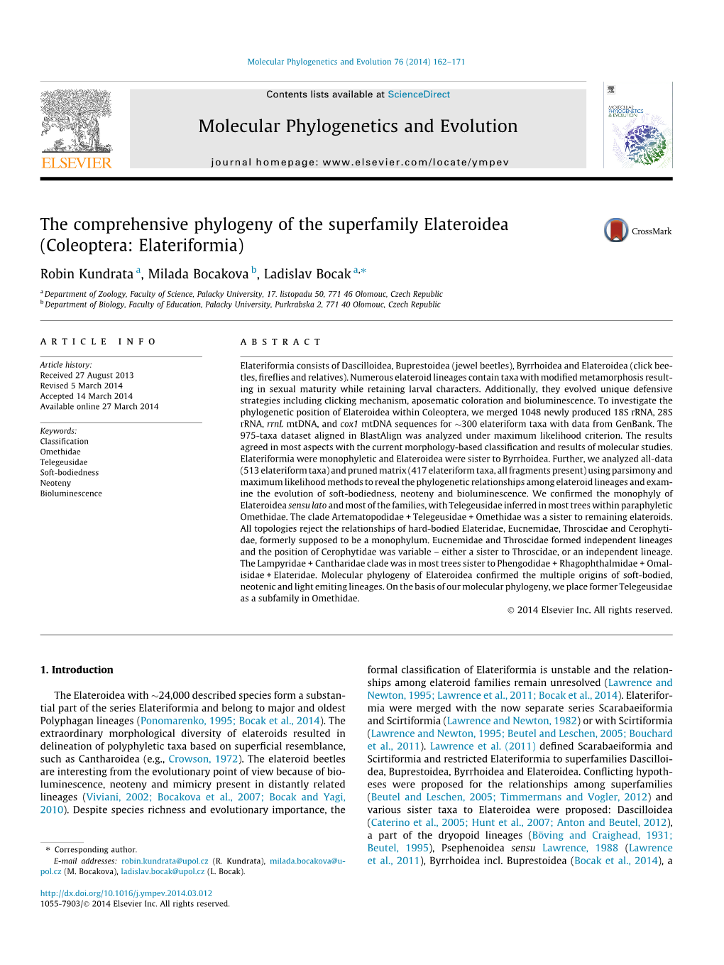 The Comprehensive Phylogeny of the Superfamily Elateroidea