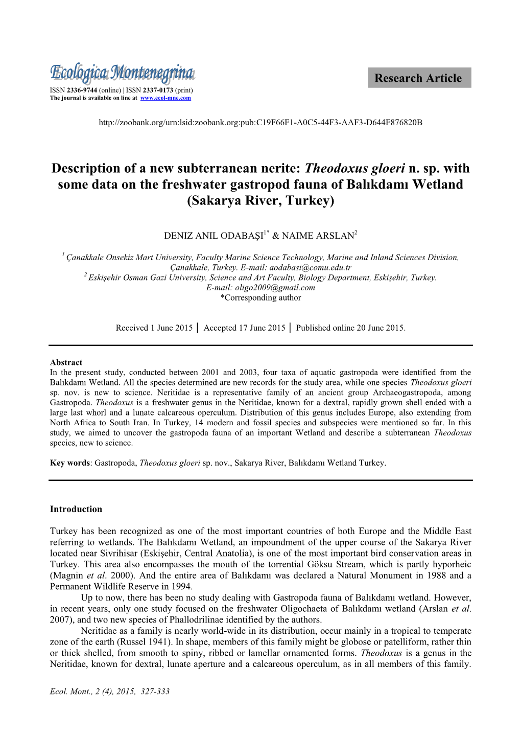 Research Article ISSN 2336-9744 (Online) | ISSN 2337-0173 (Print) the Journal Is Available on Line At