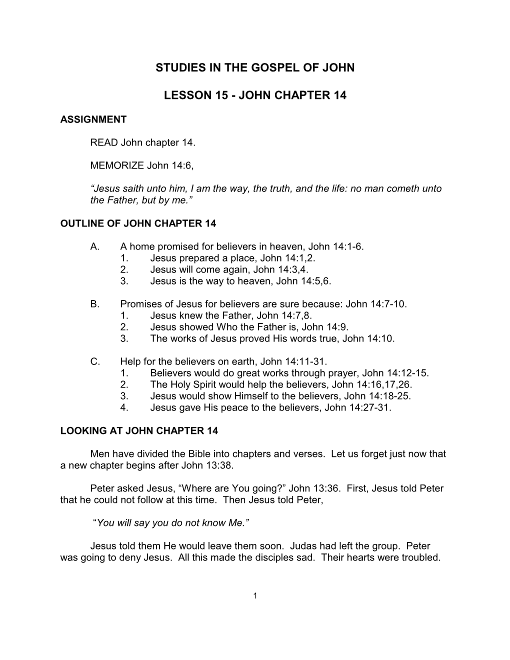 Studies in the Gospel of John Lesson 15