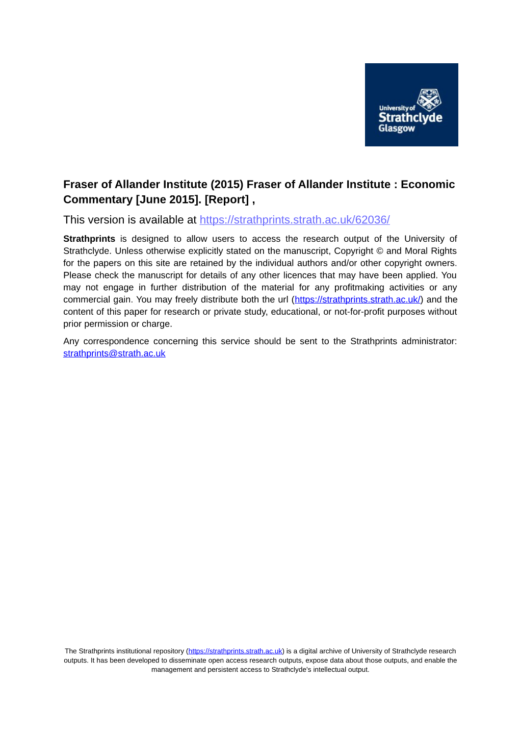 Fraser of Allander Institute (2015) Fraser of Allander Institute : Economic Commentary [June 2015]