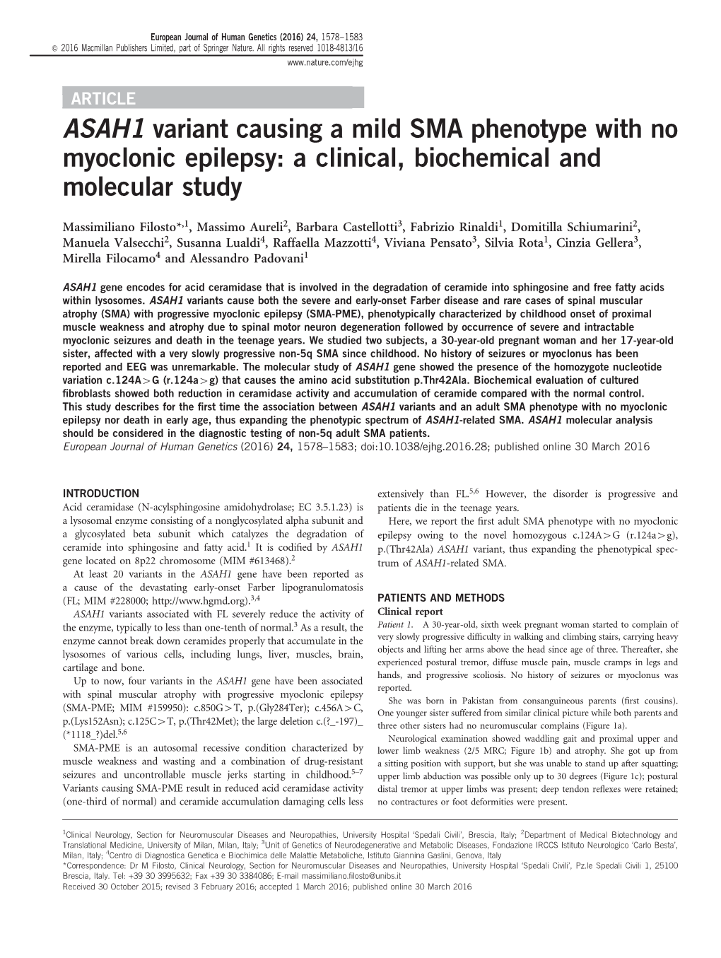 ASAH1 Variant Causing a Mild SMA Phenotype with No Myoclonic Epilepsy: a Clinical, Biochemical and Molecular Study