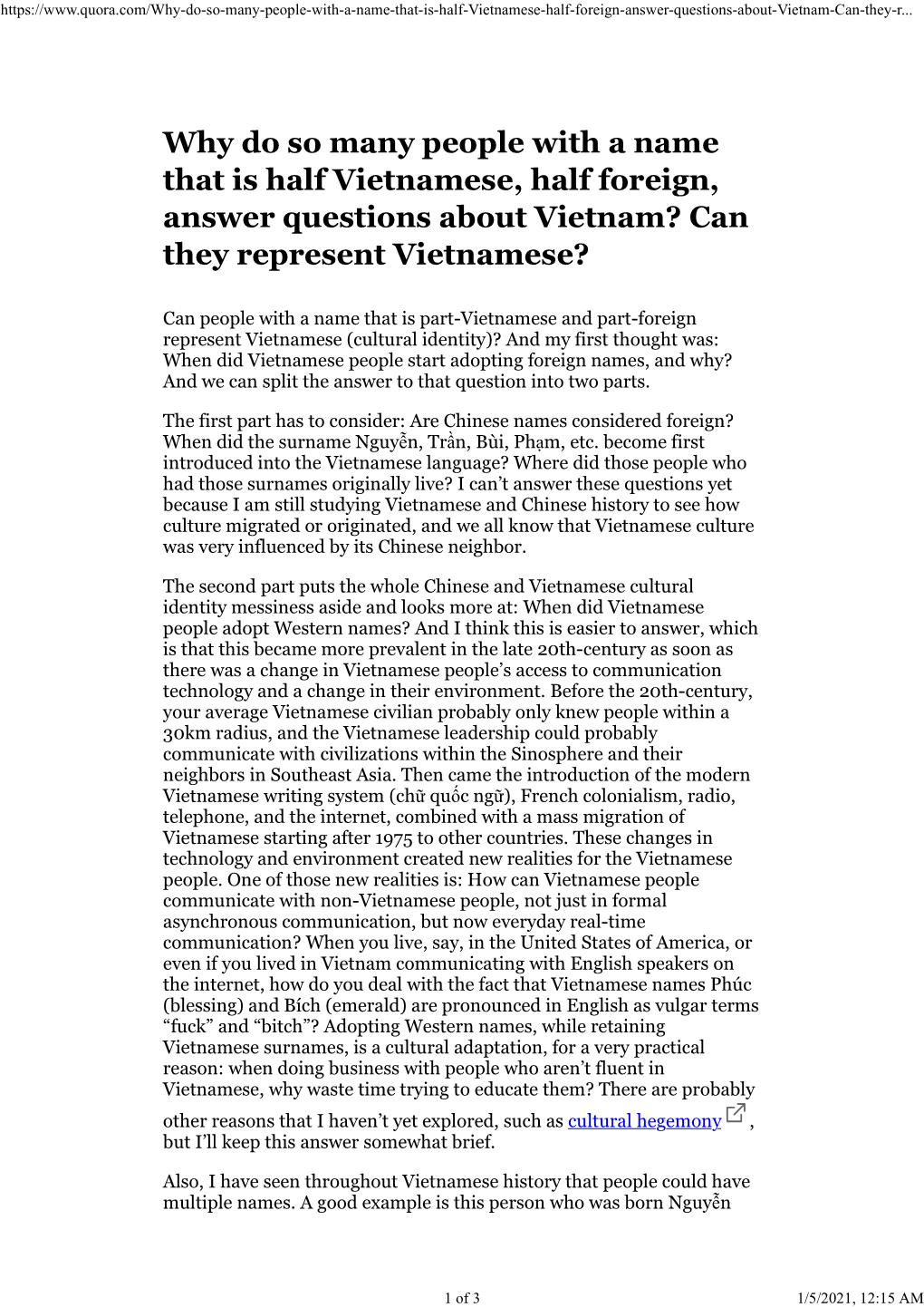 Why Do So Many People with a Name That Is Half Vietnamese, Half Foreign, Answer Questions About Vietnam? Can They Represent Vietnamese?