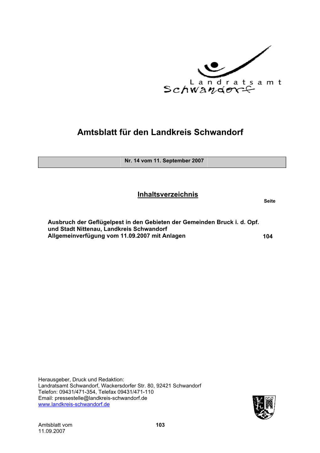 Amtsblatt Für Den Landkreis Schwandorf