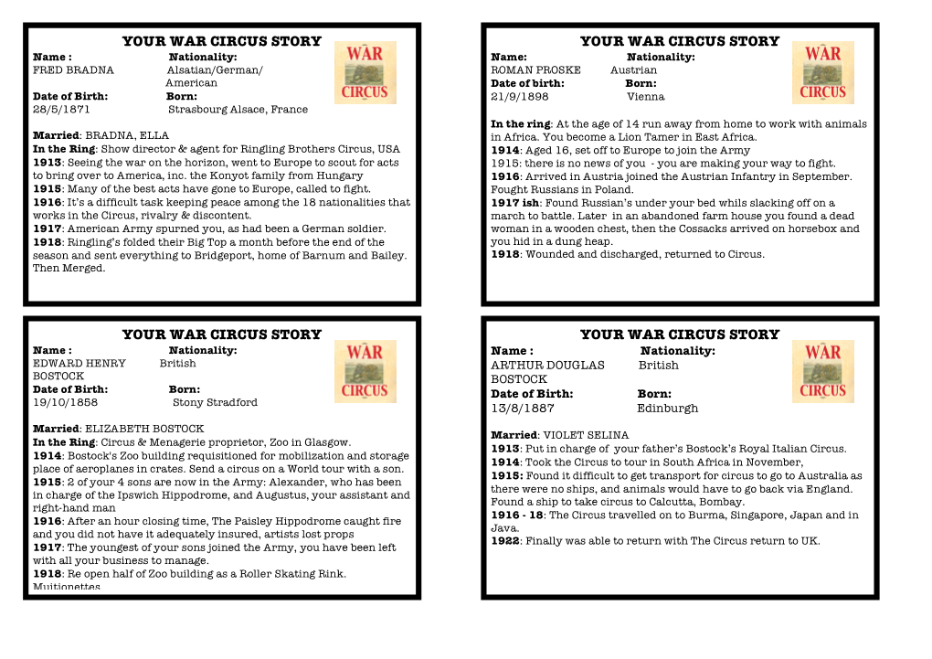 War Circus Life Cards