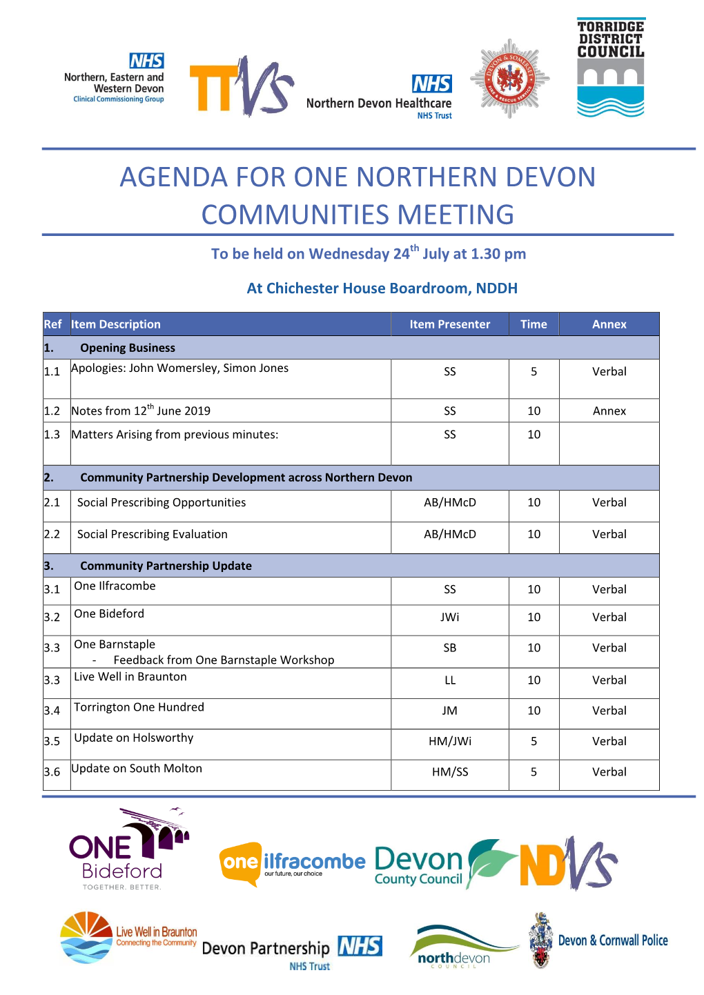 OND Community Meeting Agenda – July 19