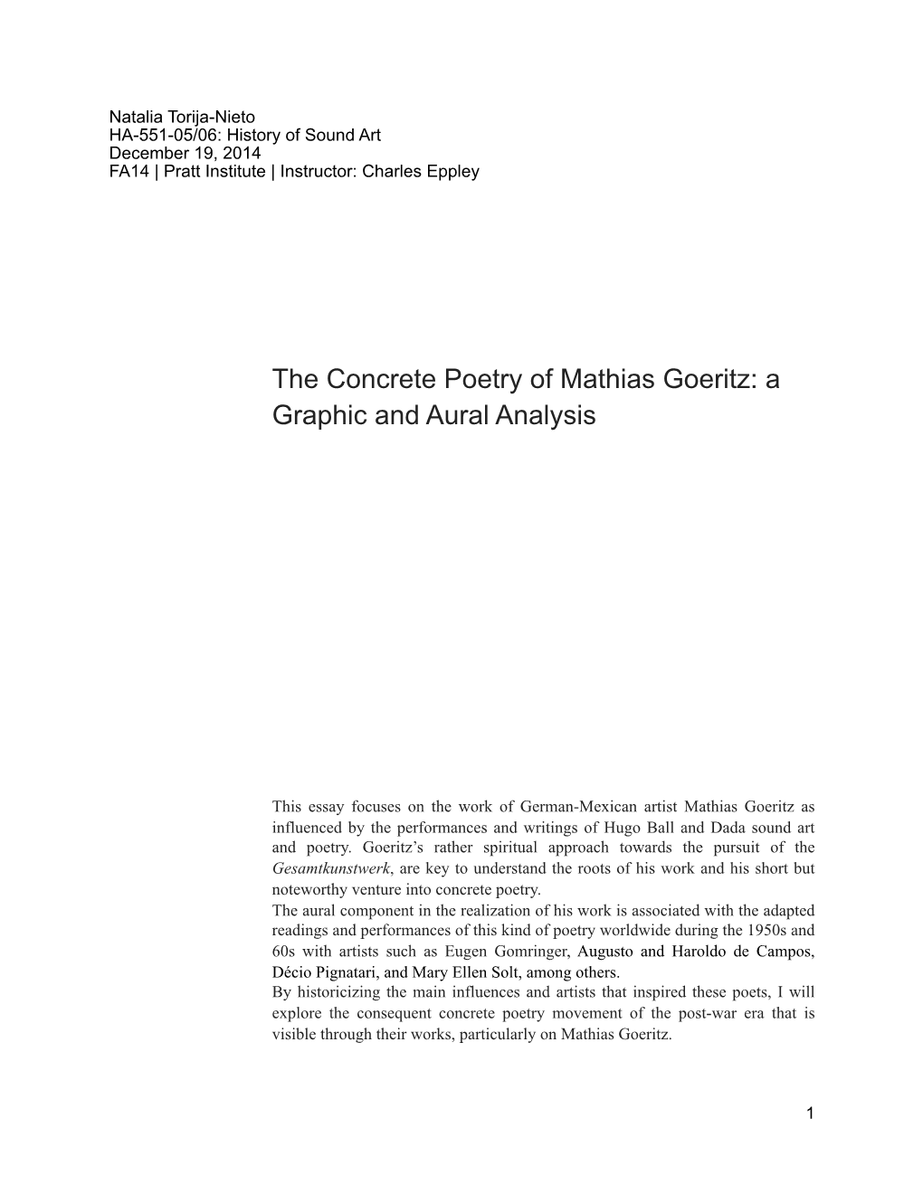 The Concrete Poetry of Mathias Goeritz: a Graphic and Aural Analysis