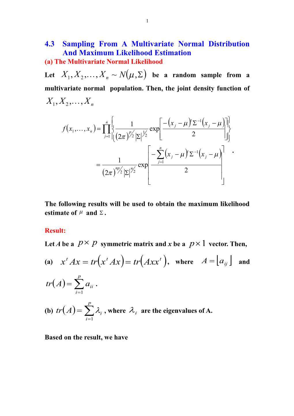 4.3 Sampling from a Multivariate Normal Distribution and Maximum Likelihood Estimation