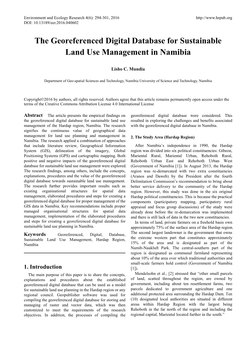 The Georeferenced Digital Database for Sustainable Land Use Management in Namibia