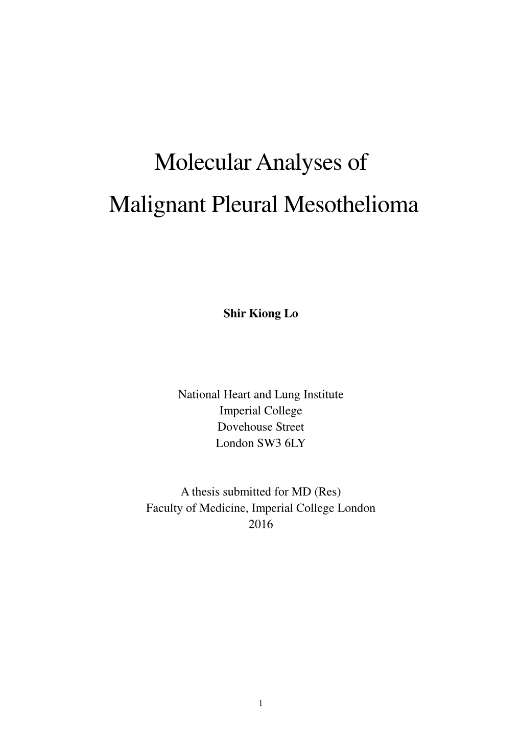 Molecular Analyses of Malignant Pleural Mesothelioma