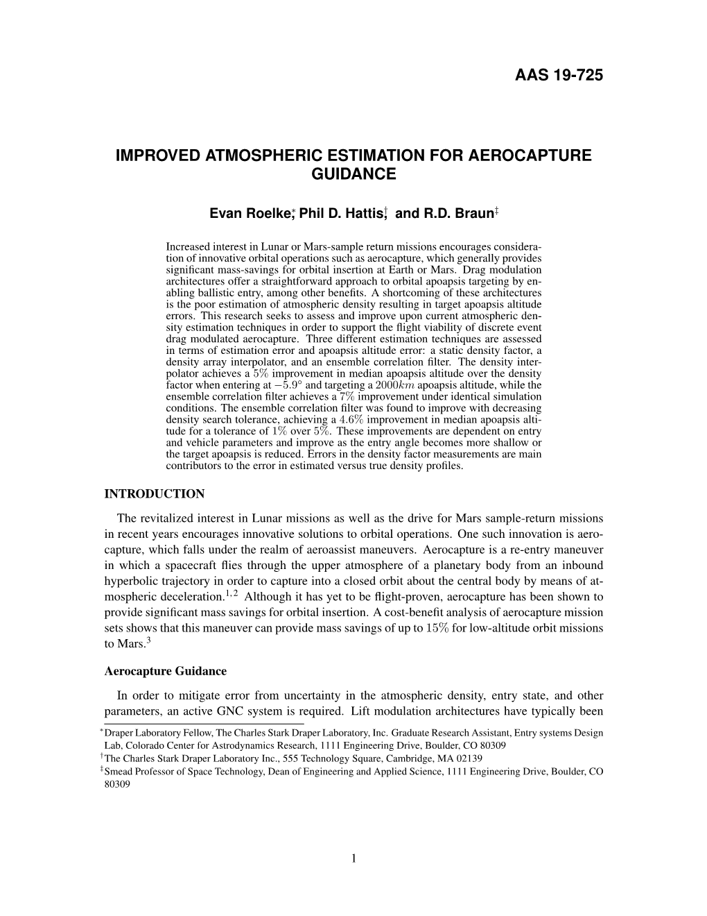 Aas 19-725 Improved Atmospheric Estimation for Aerocapture Guidance