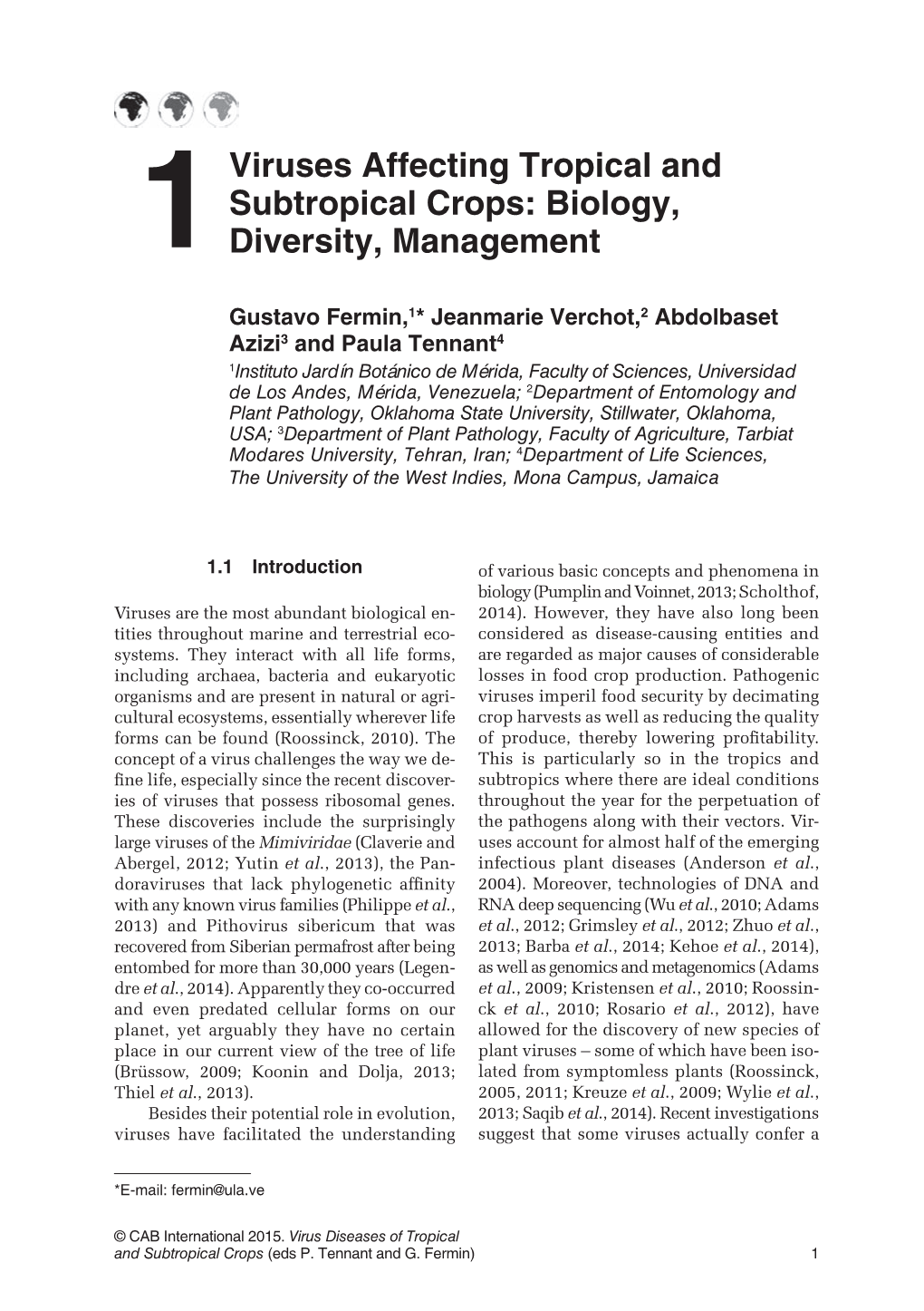 Viruses Affecting Tropical and Subtropical Crops: Biology, 1 Diversity, Management