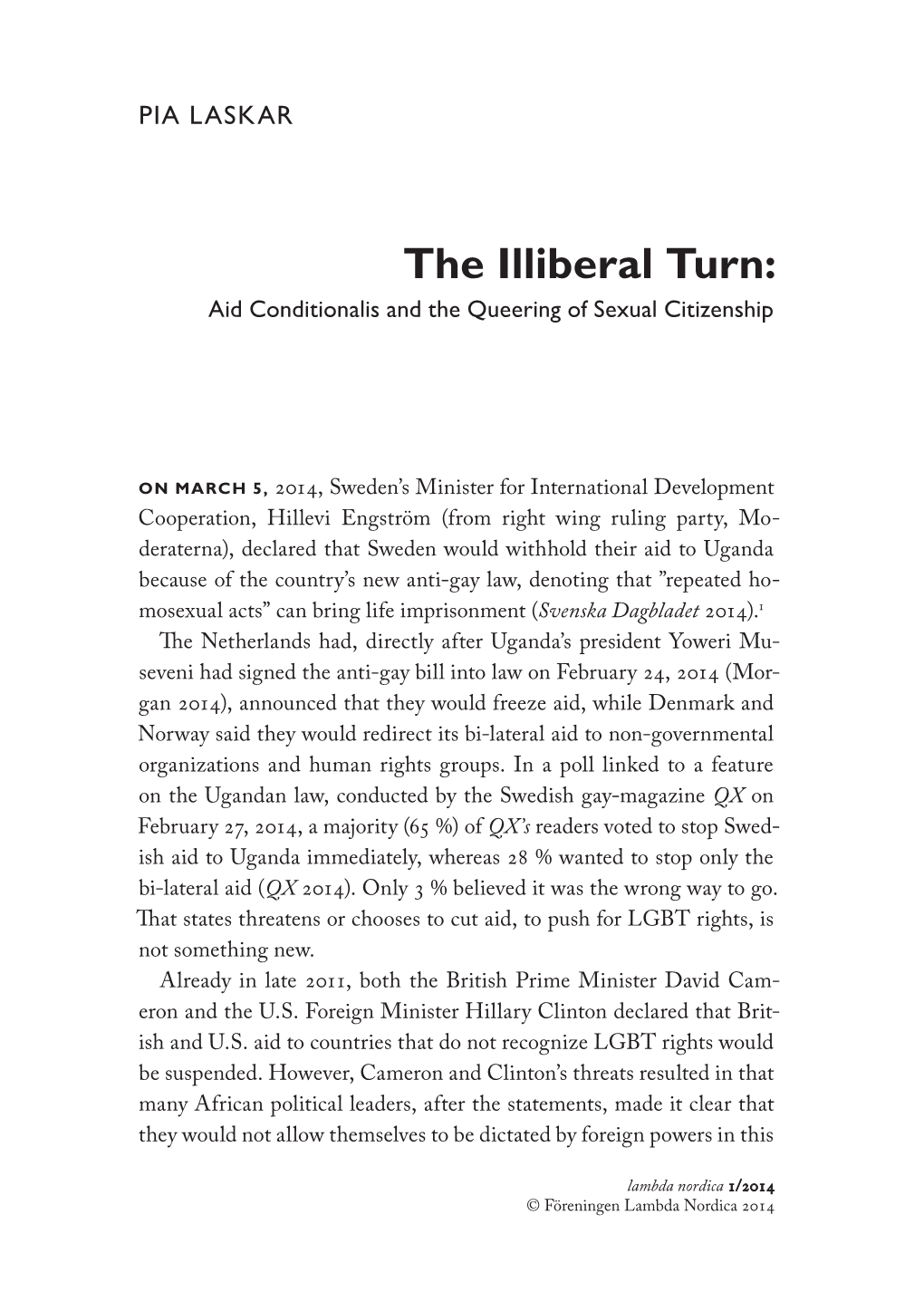 The Illiberal Turn: Aid Conditionalis and the Queering of Sexual Citizenship