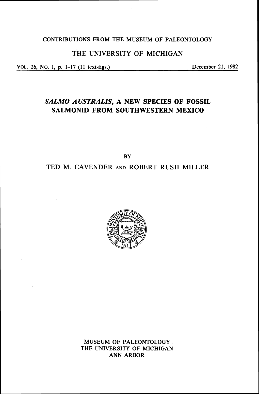 Salmo Australzs, a New Species of Fossil Salmonid from Southwestern Mexico