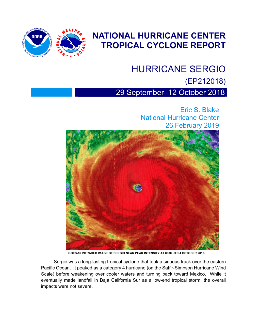 HURRICANE SERGIO (EP212018) 29 September–12 October 2018