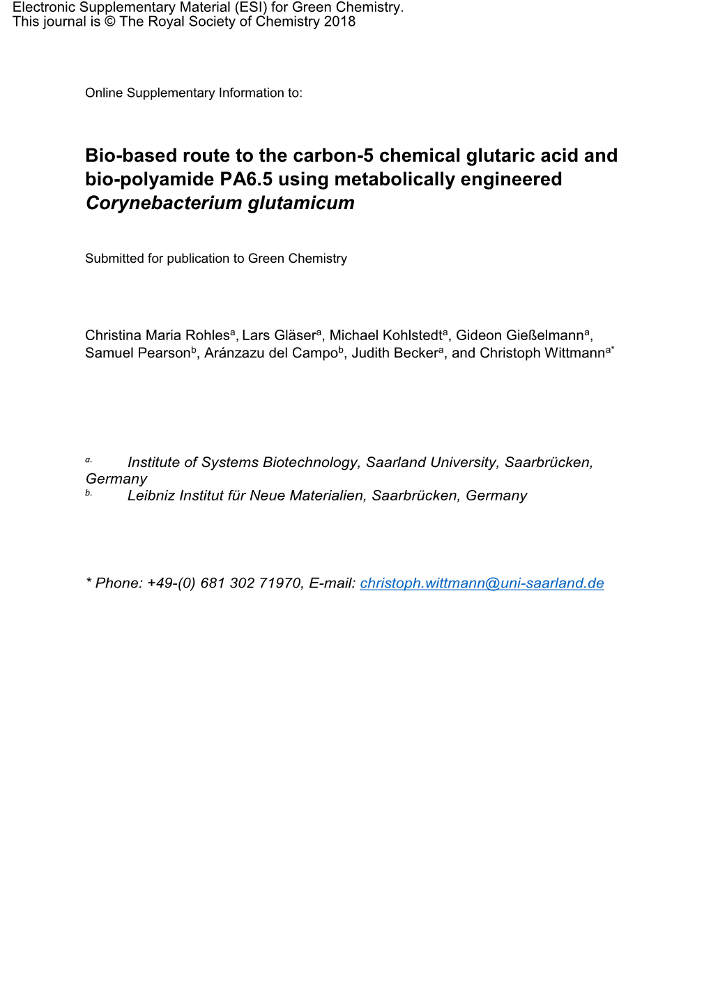 Bio-Based Route to the Carbon-5 Chemical Glutaric Acid and Bio-Polyamide PA6.5 Using Metabolically Engineered Corynebacterium Glutamicum