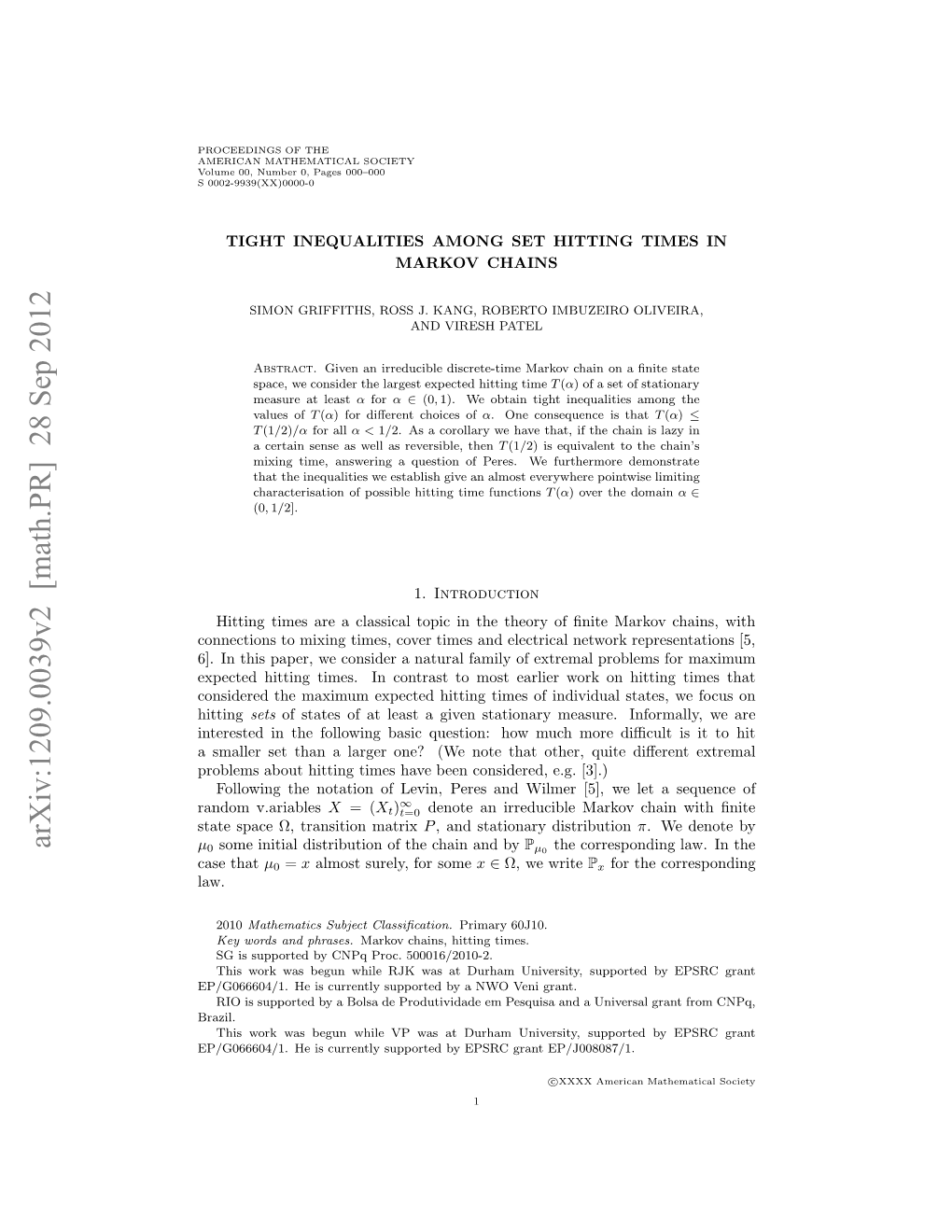 Tight Inequalities Among Set Hitting Times in Markov Chains