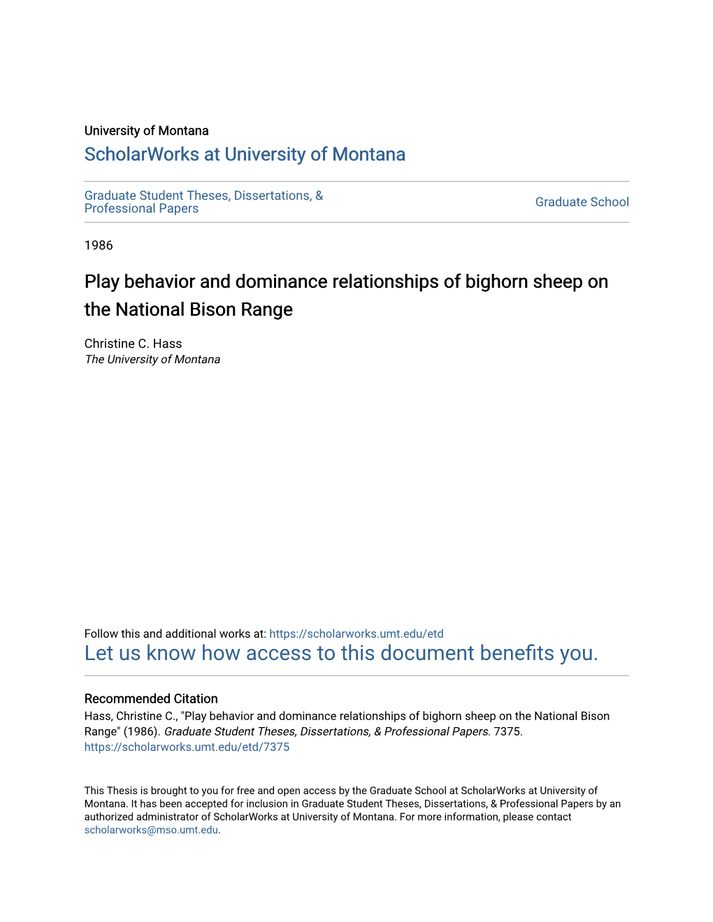 Play Behavior and Dominance Relationships of Bighorn Sheep on the National Bison Range