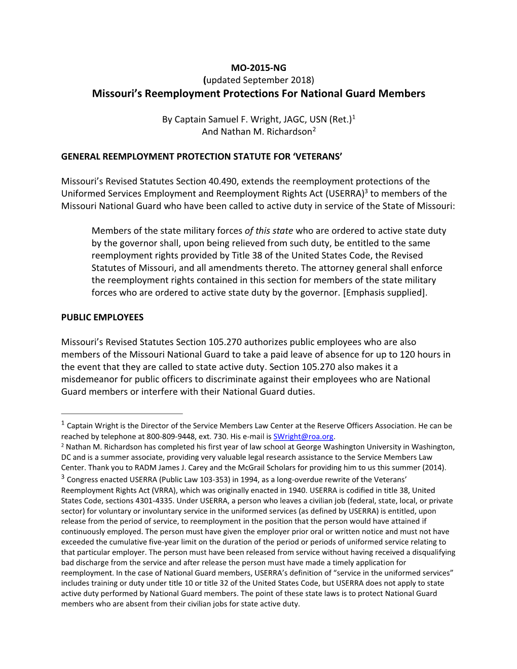 Missouri's Reemployment Protections for National Guard Members
