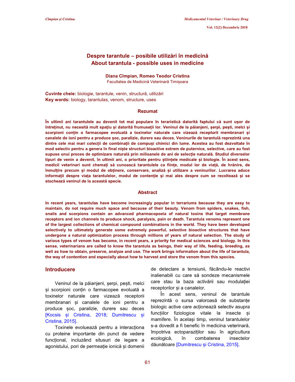 Despre Tarantule – Posibile Utilizări În Medicină About Tarantula - Possible Uses in Medicine