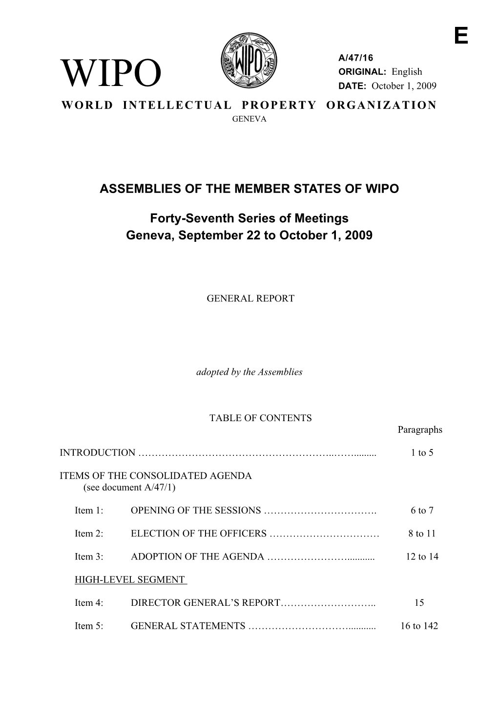 ASSEMBLIES of the MEMBER STATES of WIPO Forty-Seventh