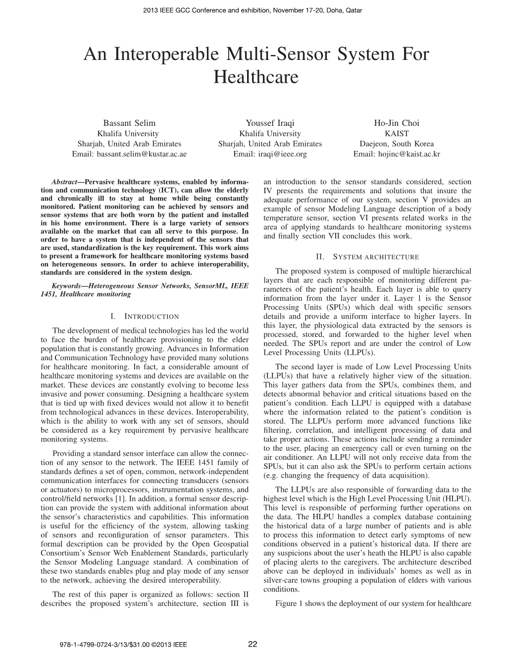 An Interoperable Multi-Sensor System for Healthcare