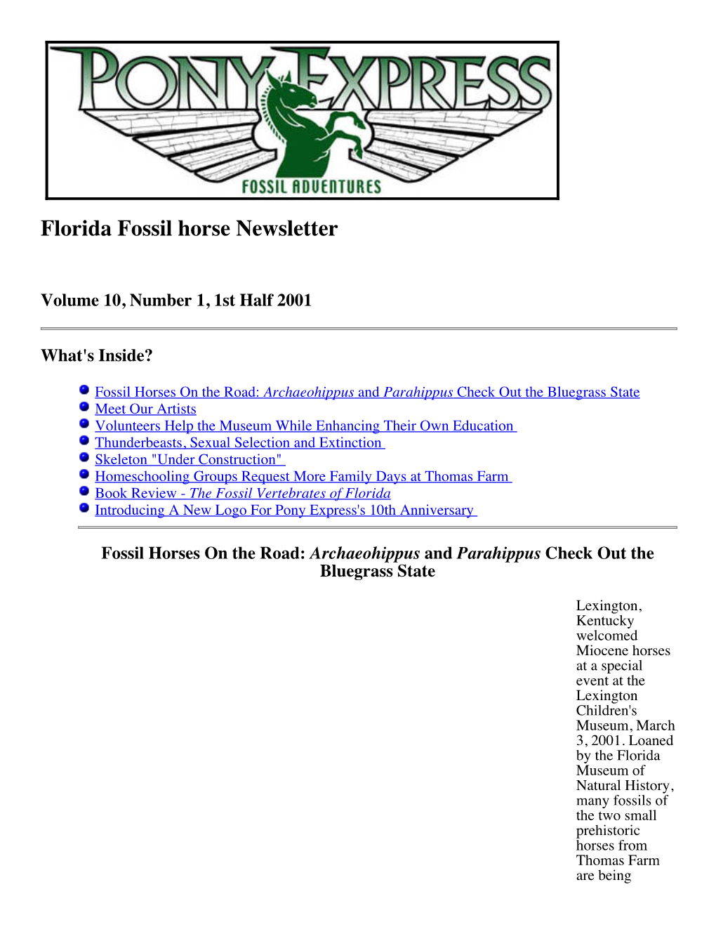 Florida Fossil Horse Newsletter