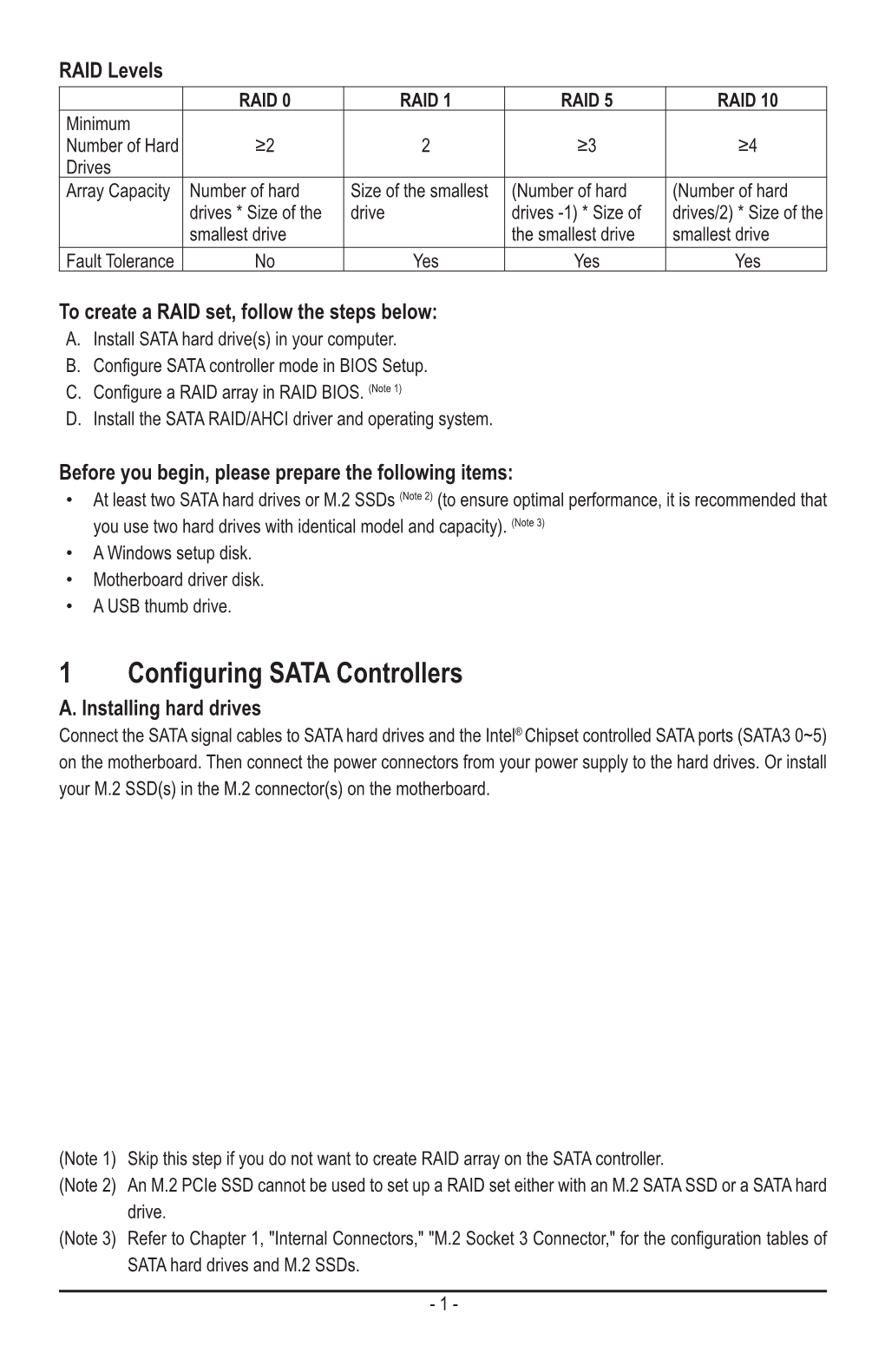 1 Configuring SATA Controllers A