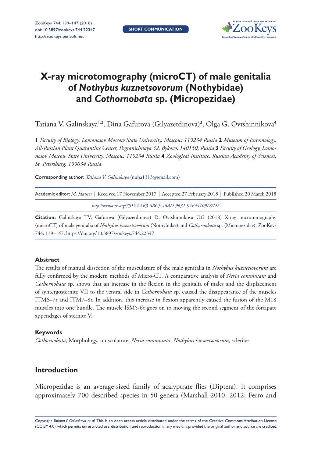 X-Ray Microtomography (Microct) of Male Genitalia of Nothybus Kuznetsovorum (Nothybidae) and Cothornobata Sp