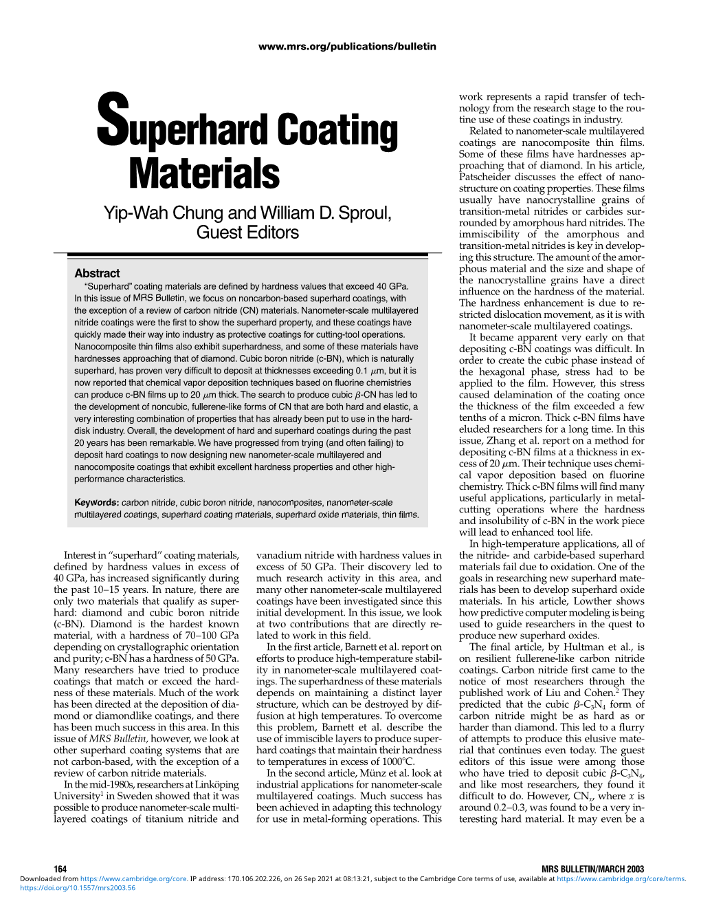 Superhard Coating Materials, Superhard Oxide Materials, Thin Films