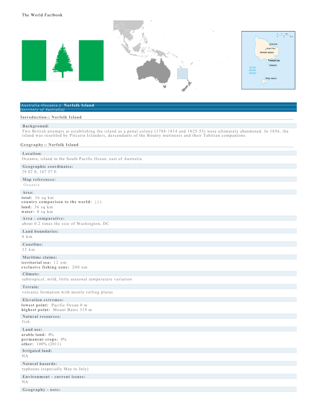 The World Factbook Australia-Oceania :: Norfolk Island