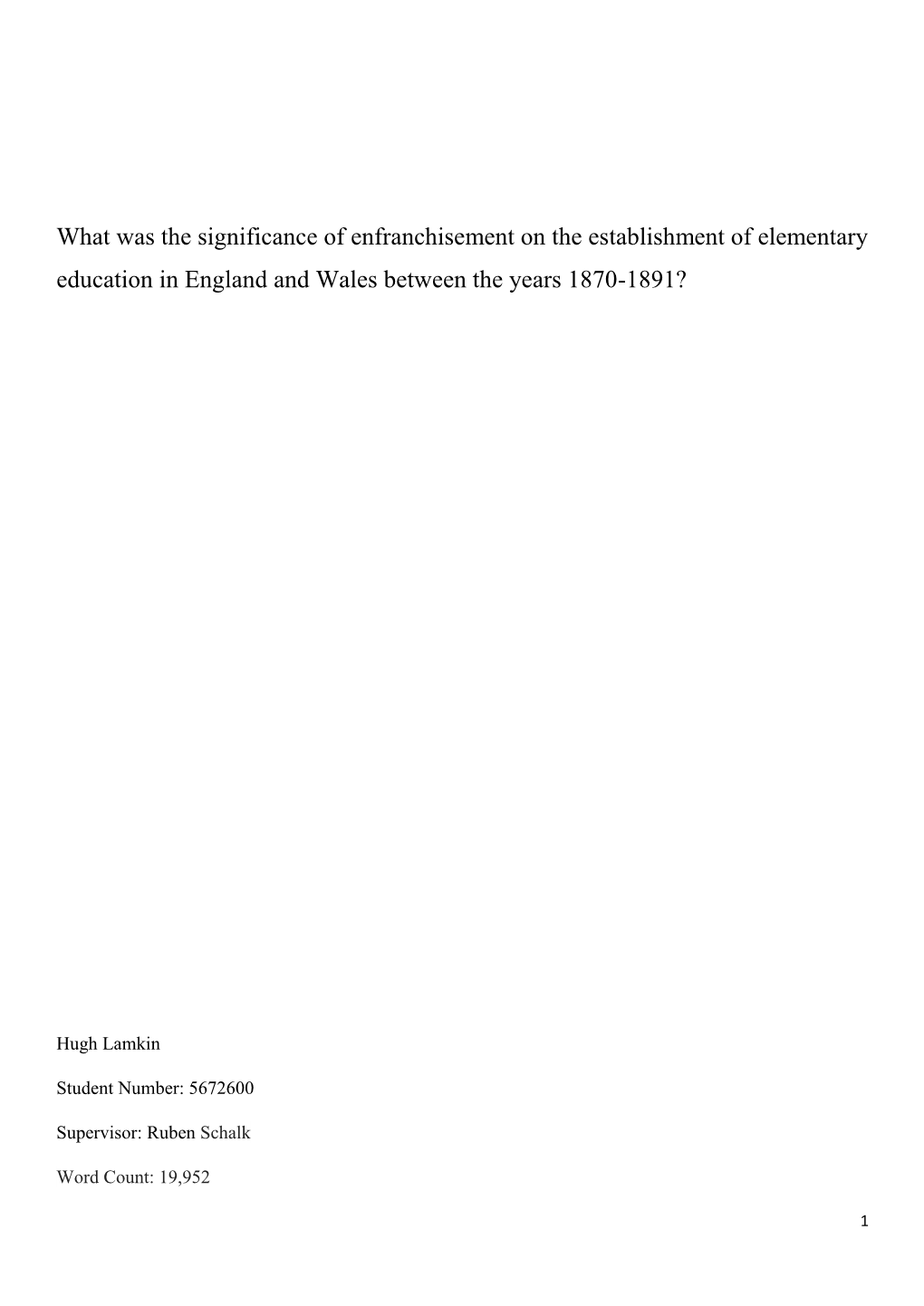 What Was the Significance of Enfranchisement on the Establishment of Elementary Education in England and Wales Between the Years 1870-1891?