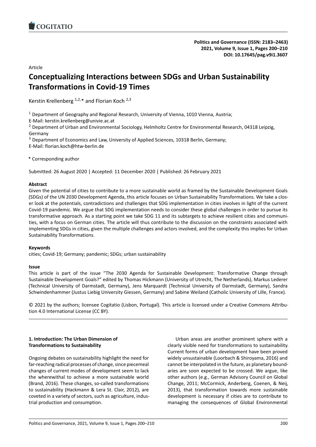Conceptualizing Interactions Between Sdgs and Urban Sustainability Transformations in Covid-19 Times