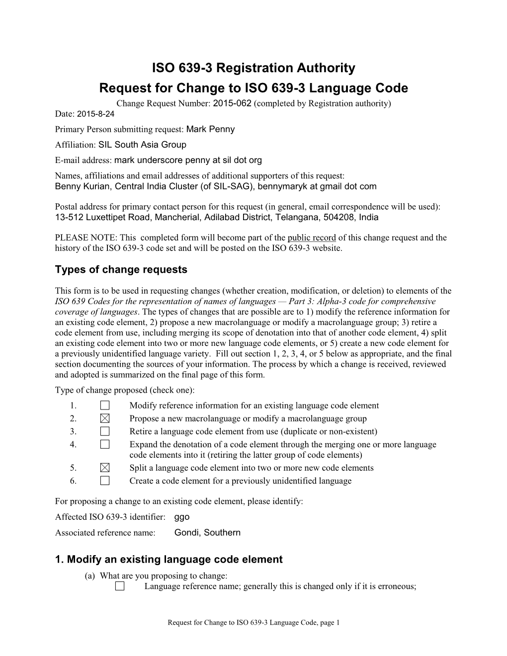 ISO 639-3 Code Split Request Template