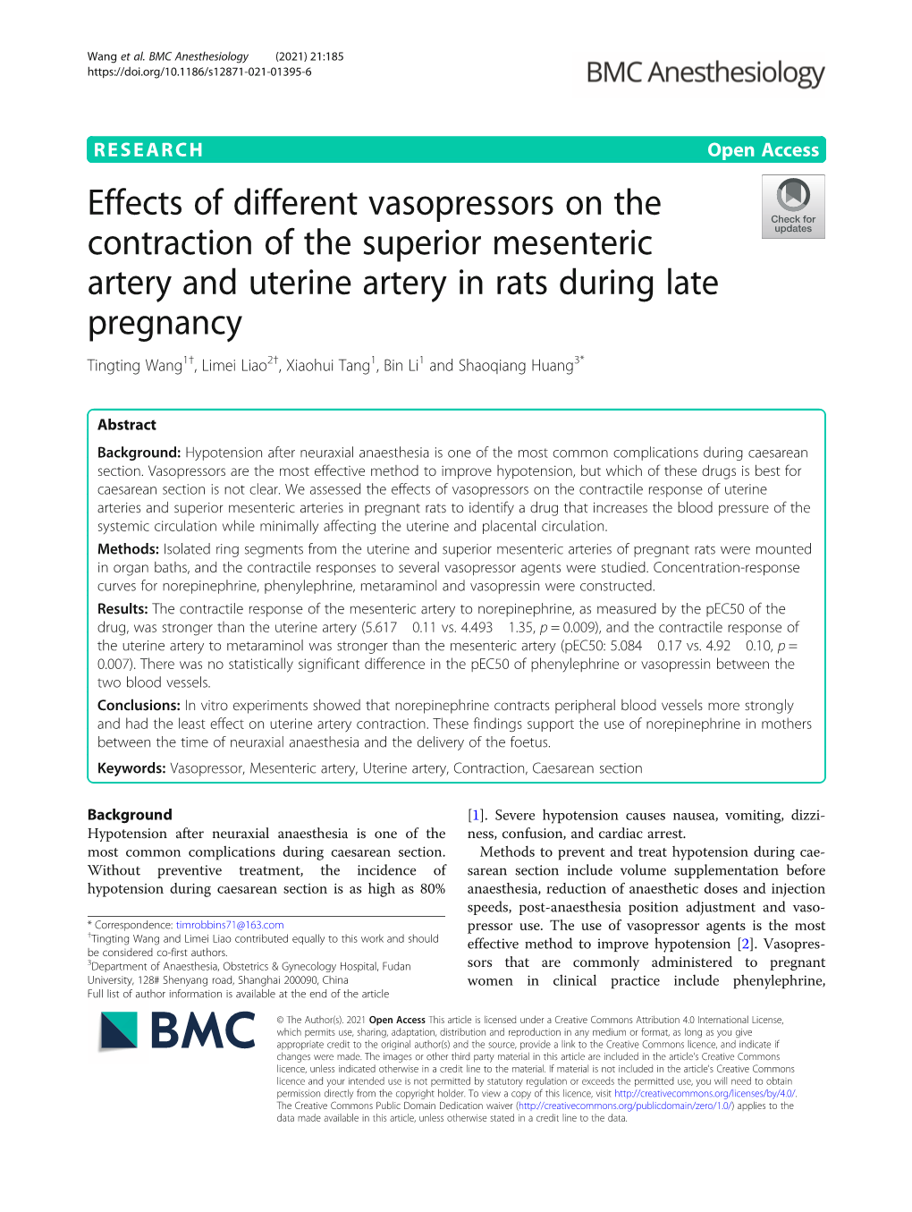 Effects of Different Vasopressors on the Contraction of the Superior