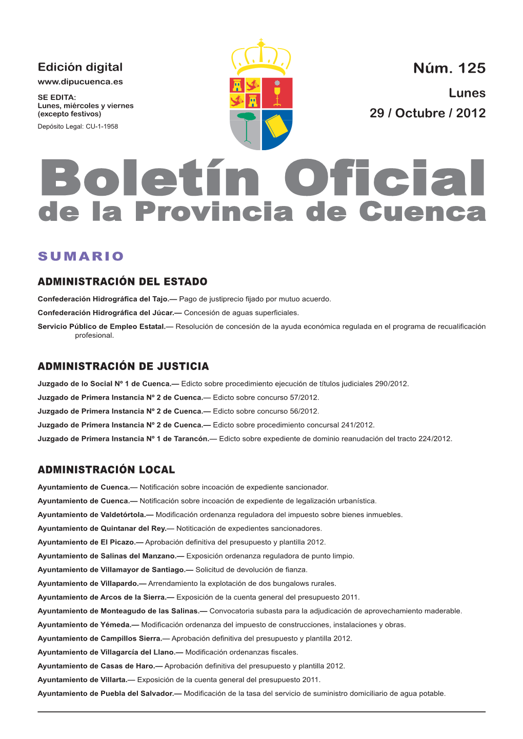 Boletín Oficial De La Provincia De Cuenca Sumario Administración Del Estado